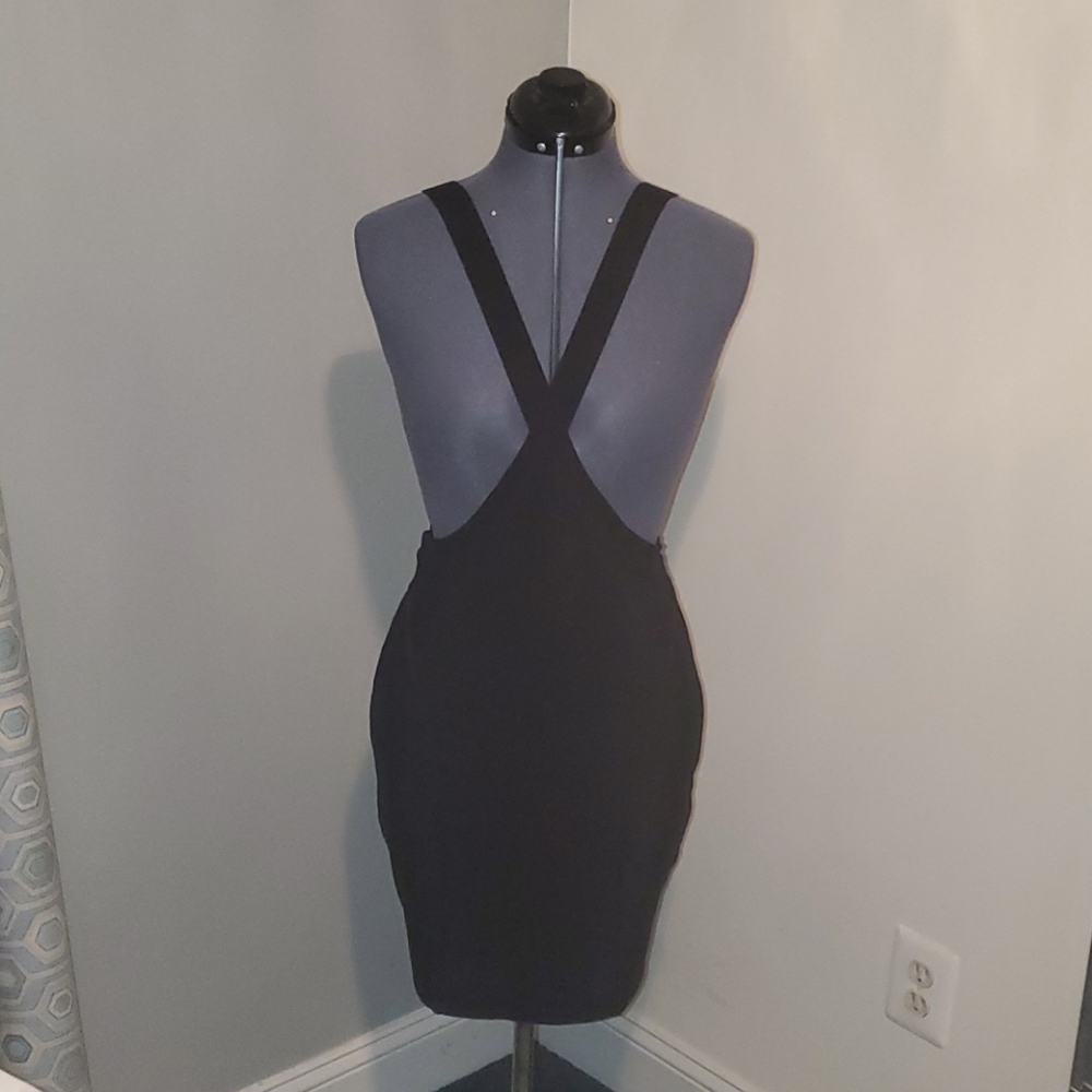 Nasty Gal black high-waisted skirt w/suspenders